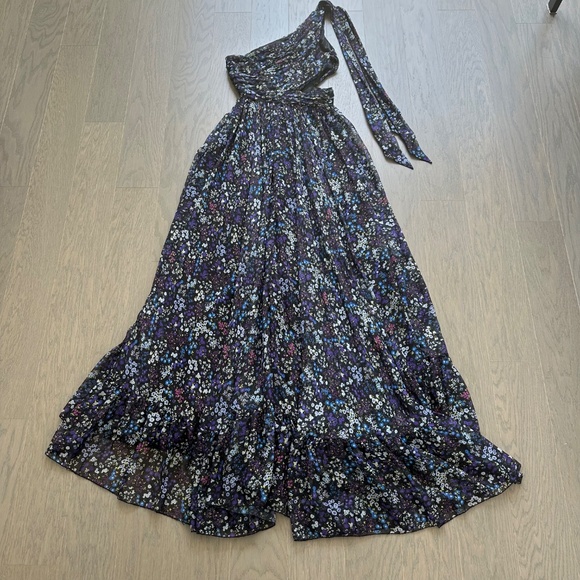 Ieena for Mac Duggal One Shoulder Floral Gown Maxi Dress Purple Chiffon - Size 0 - Picture 3 of 10